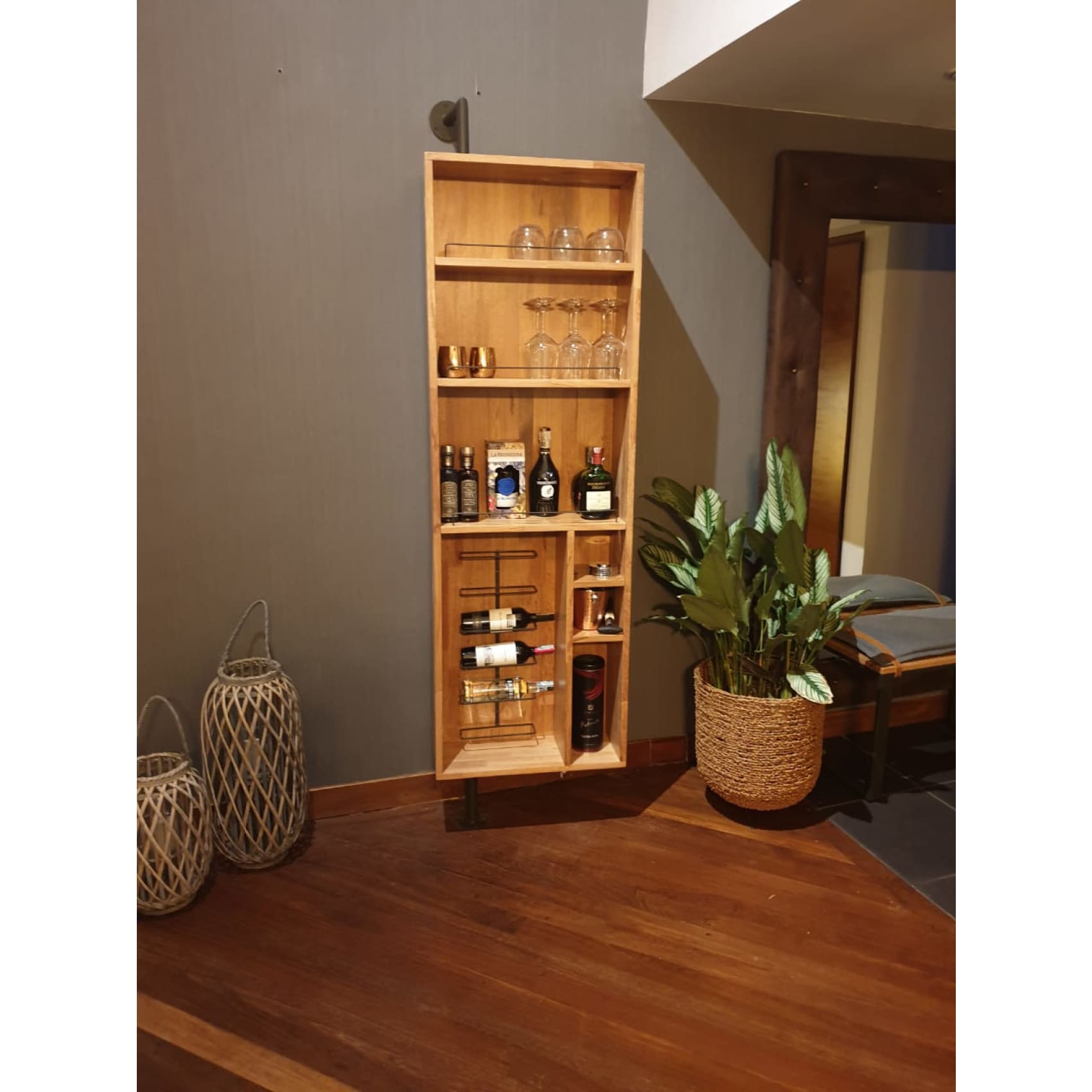 Mueble Oslo Bar, organizador, madera, sala.